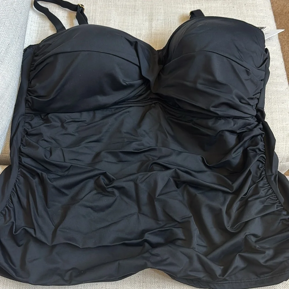 La Blanca Womens Island Goddess Twist Front Swimsuit Tankini Top, Black, 18 Plus